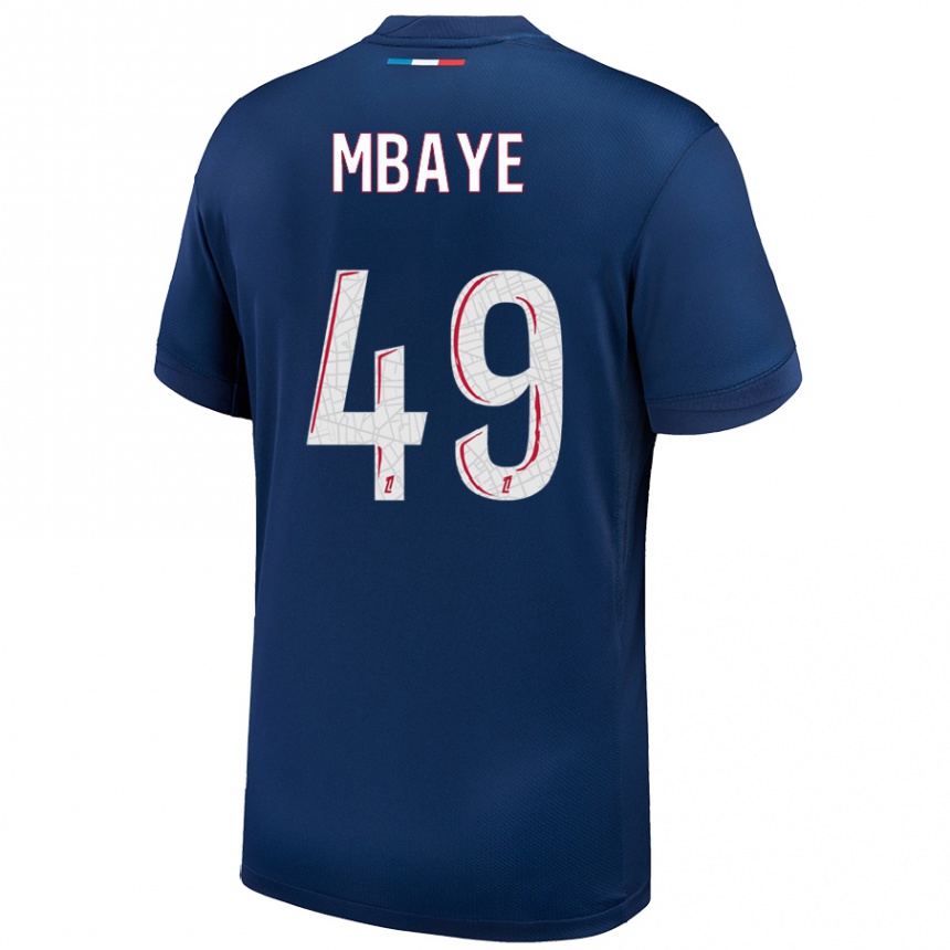 Homme Football Maillot Ibrahim Mbaye #49 Bleu Marine Blanc Tenues Domicile 2024/25