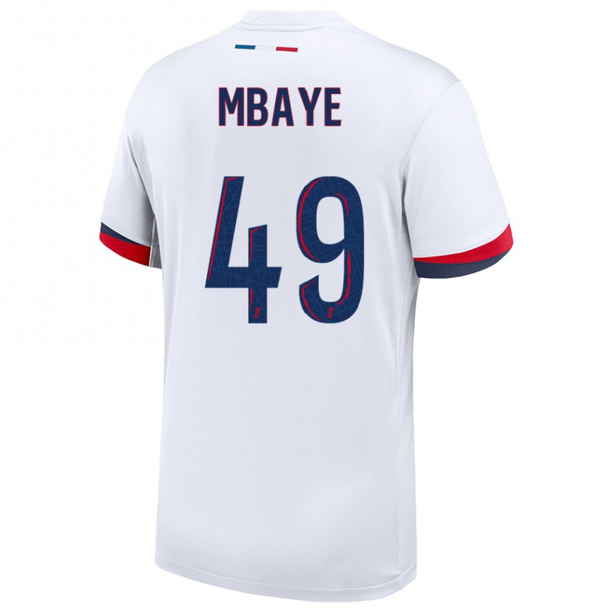 Homme Football Maillot Ibrahim Mbaye #49 Blanc Bleu Rouge Tenues Extérieur 2024/25