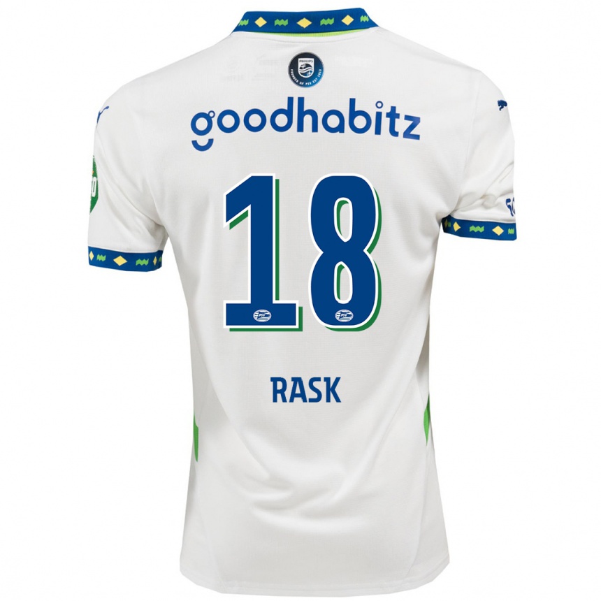 Homme Football Maillot Caroline Rask #18 Blanc Bleu Foncé Troisieme 2024/25