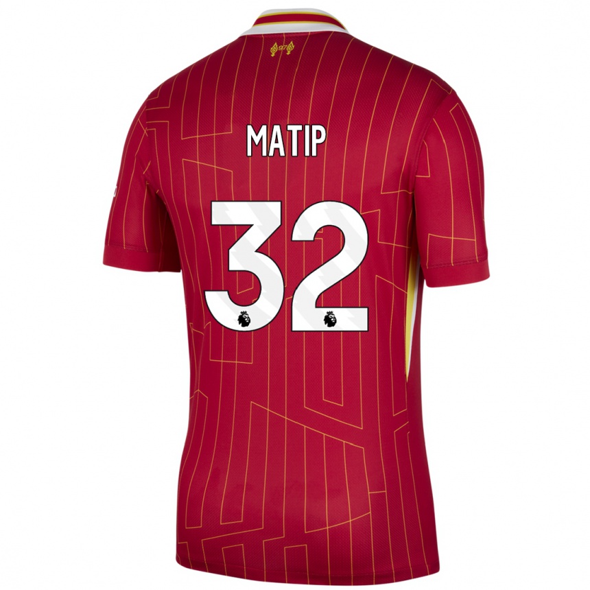 Femme Football Maillot Joel Matip #32 Rouge Jaune Blanc Tenues Domicile 2024/25