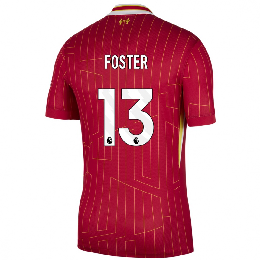 Femme Football Maillot Rylee Foster #13 Rouge Jaune Blanc Tenues Domicile 2024/25