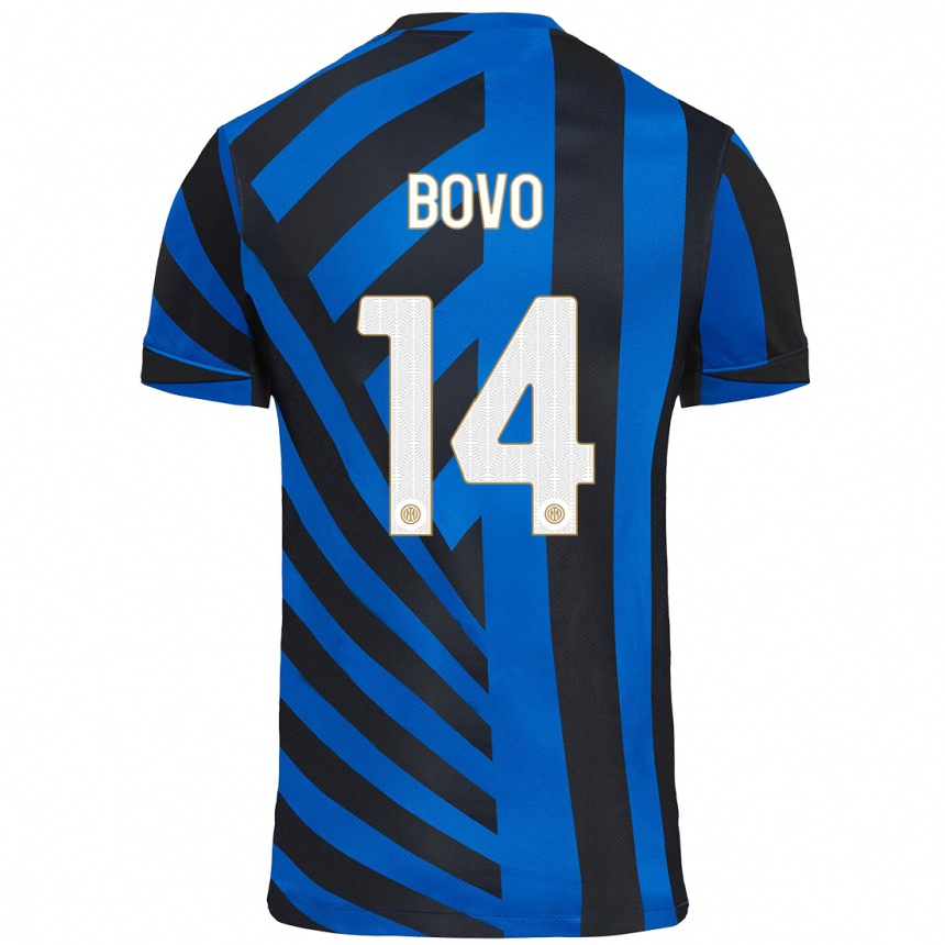 Femme Football Maillot Leonardo Bovo #14 Bleu Noir Tenues Domicile 2024/25