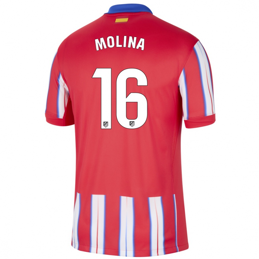 Femme Football Maillot Nahuel Molina #16 Rouge Blanc Bleu Tenues Domicile 2024/25