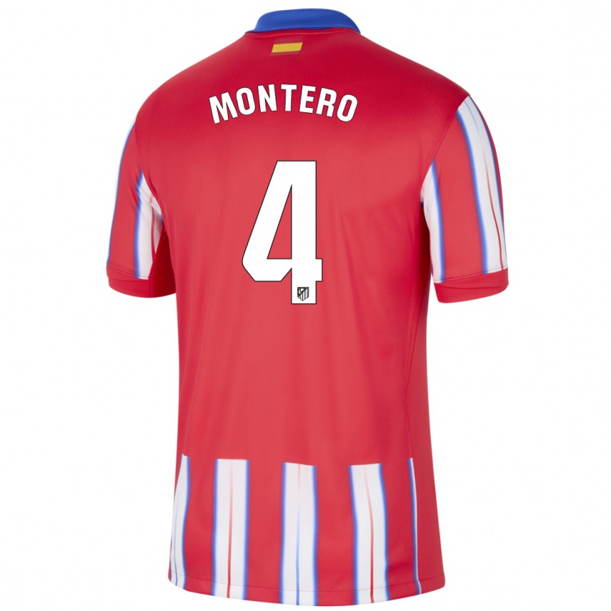 Femme Football Maillot Francisco Montero #4 Rouge Blanc Bleu Tenues Domicile 2024/25