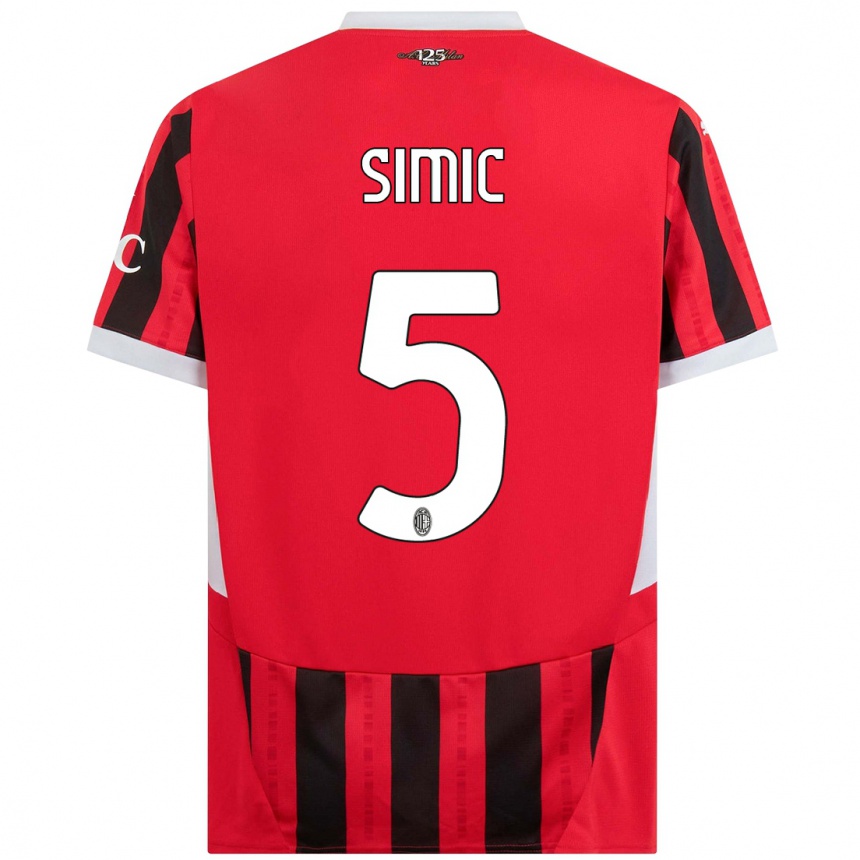 Femme Football Maillot Jan-Carlo Simic #5 Rouge Noir Tenues Domicile 2024/25