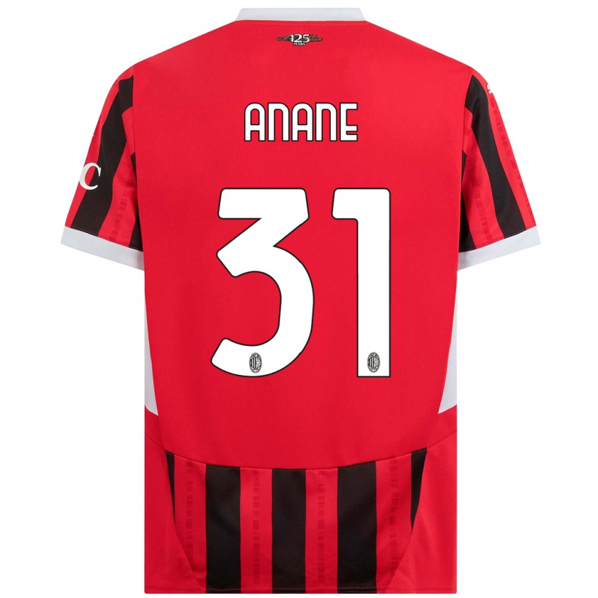 Femme Football Maillot Emmanuel Anane #31 Rouge Noir Tenues Domicile 2024/25