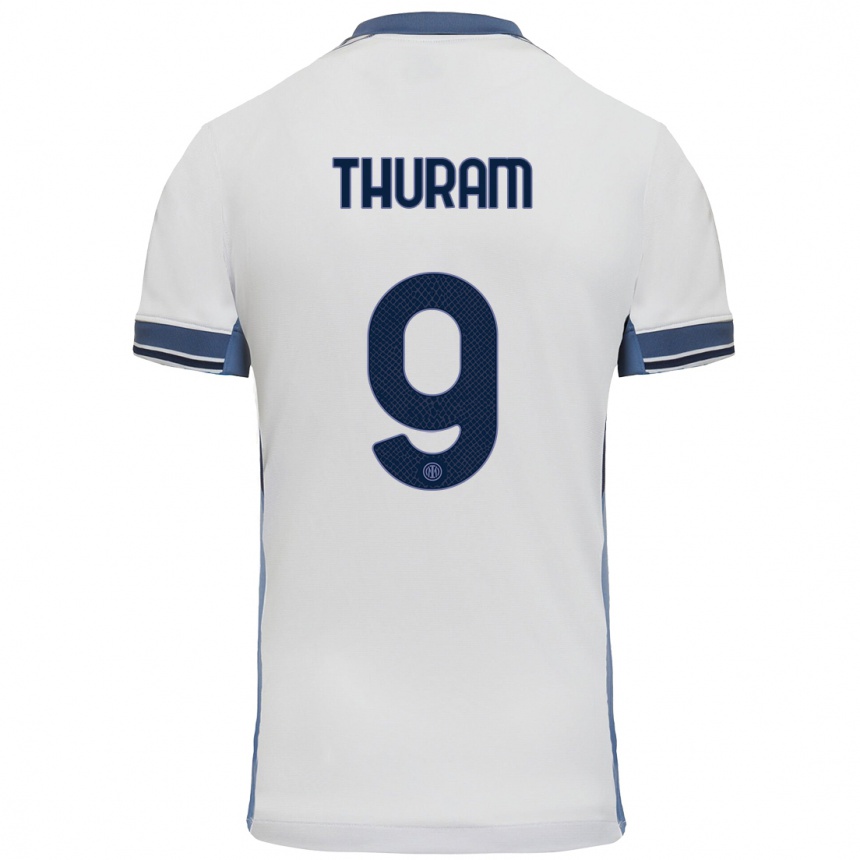 Femme Football Maillot Marcus Thuram #9 Blanc Gris Tenues Extérieur 2024/25