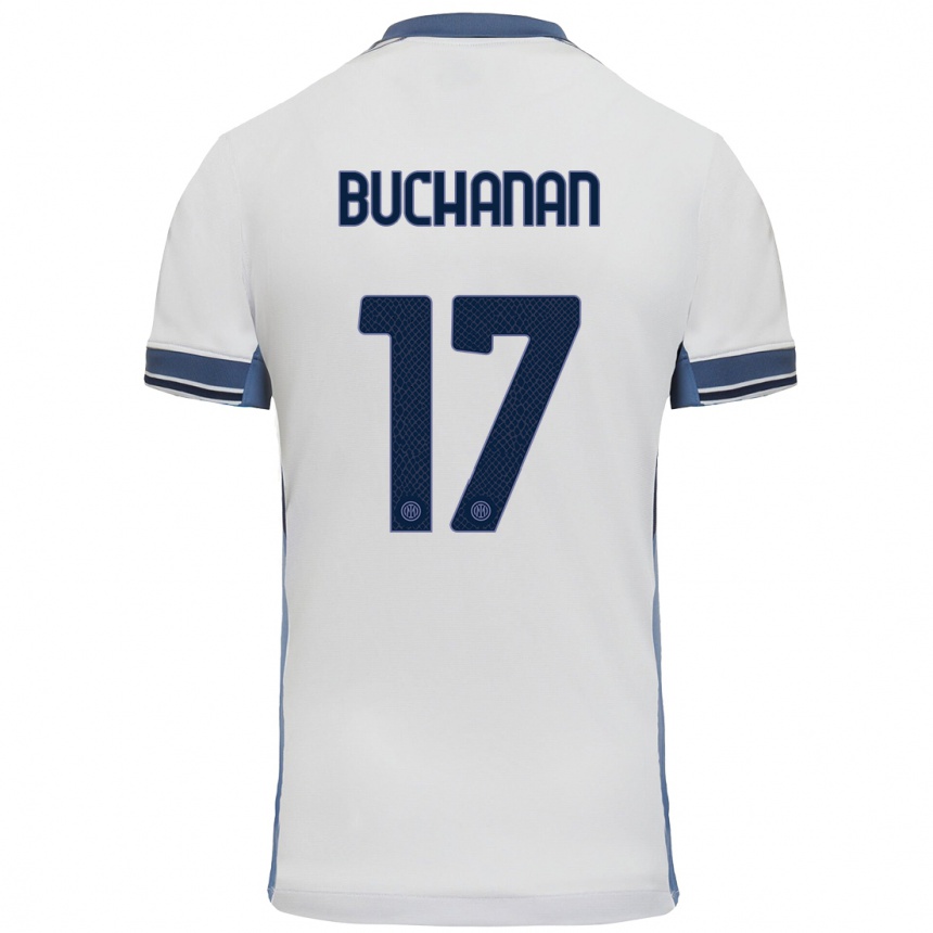 Femme Football Maillot Tajon Buchanan #17 Blanc Gris Tenues Extérieur 2024/25