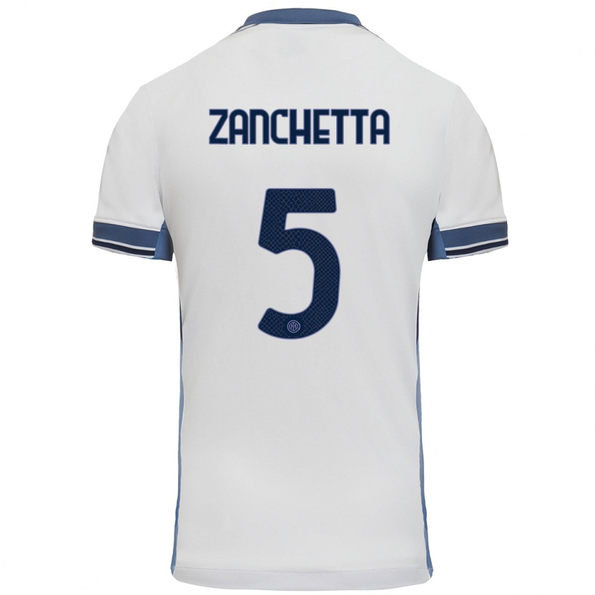 Femme Football Maillot Mattia Zanchetta #5 Blanc Gris Tenues Extérieur 2024/25