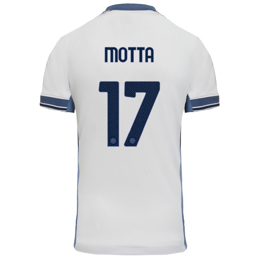 Femme Football Maillot Matteo Motta #17 Blanc Gris Tenues Extérieur 2024/25