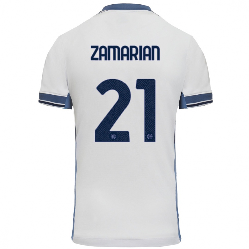 Femme Football Maillot Matteo Zamarian #21 Blanc Gris Tenues Extérieur 2024/25