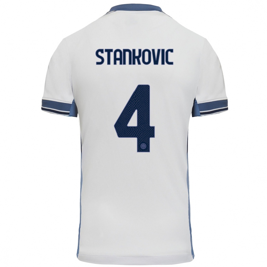 Femme Football Maillot Aleksandar Stankovic #4 Blanc Gris Tenues Extérieur 2024/25