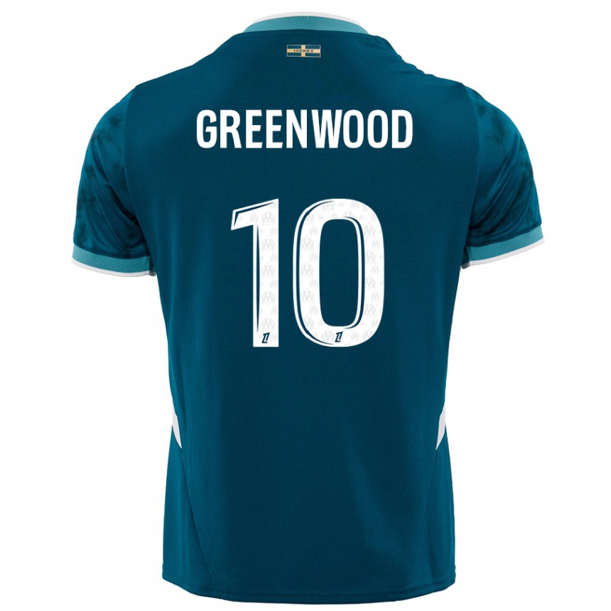 Femme Football Maillot Mason Greenwood #10 Turquoise Bleu Tenues Extérieur 2024/25