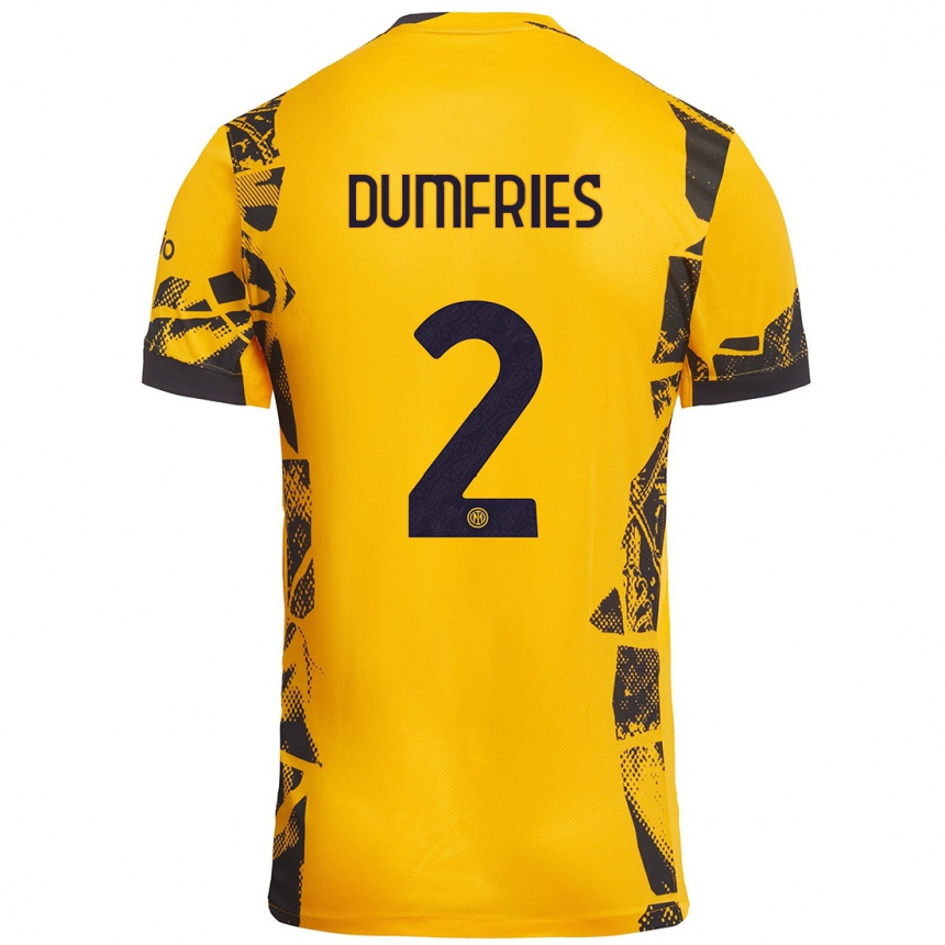 Femme Football Maillot Denzel Dumfries #2 Doré Noir Troisieme 2024/25