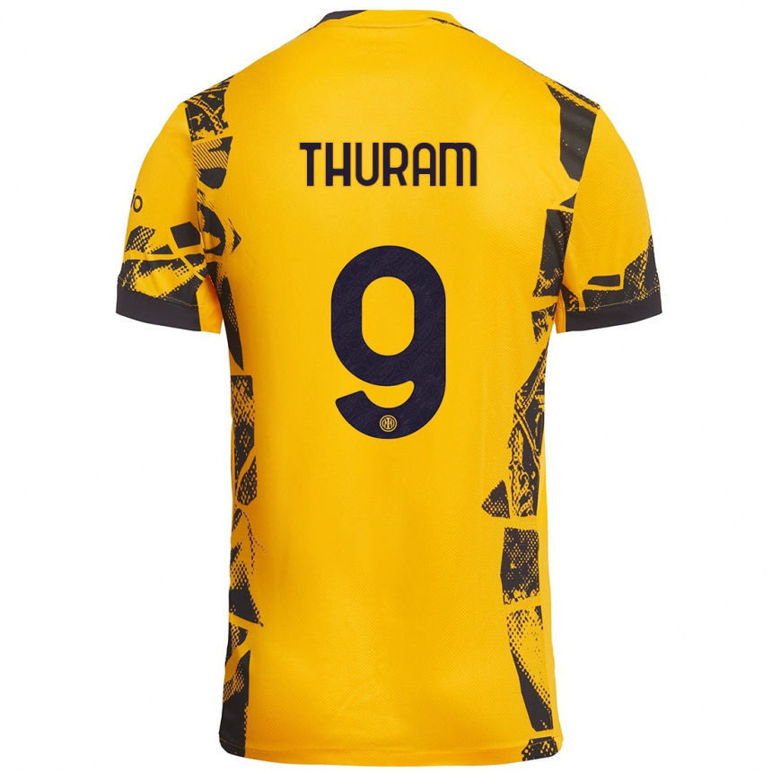 Femme Football Maillot Marcus Thuram #9 Doré Noir Troisieme 2024/25