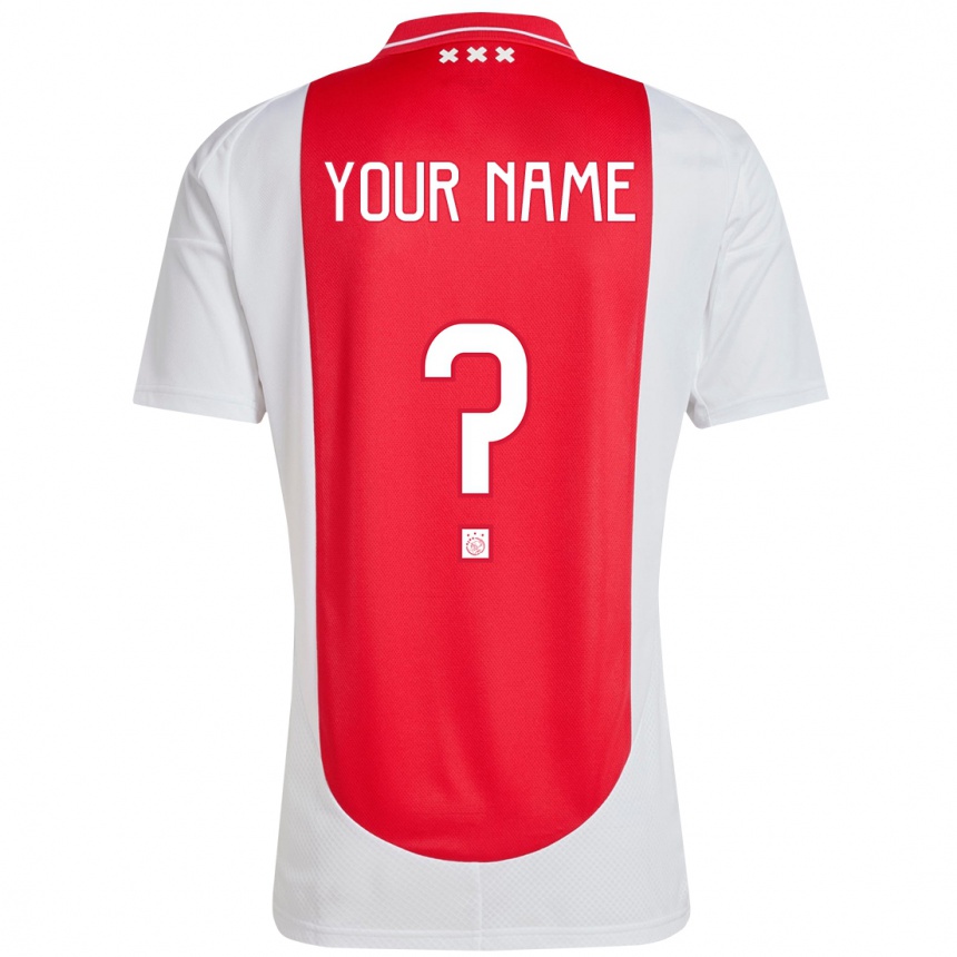 Enfant Football Maillot Votre Nom #0 Rouge Blanc Tenues Domicile 2024/25