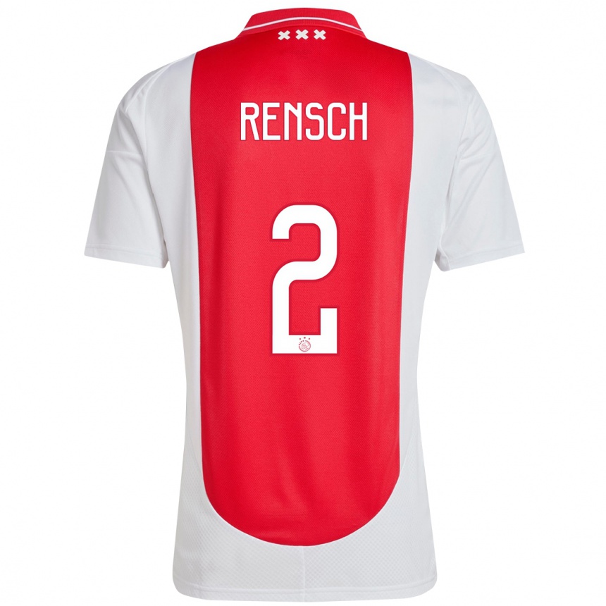 Enfant Football Maillot Devyne Rensch #2 Rouge Blanc Tenues Domicile 2024/25