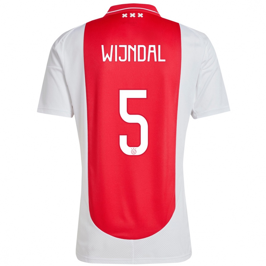 Enfant Football Maillot Owen Wijndal #5 Rouge Blanc Tenues Domicile 2024/25