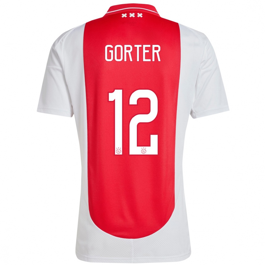 Enfant Football Maillot Jay Gorter #12 Rouge Blanc Tenues Domicile 2024/25