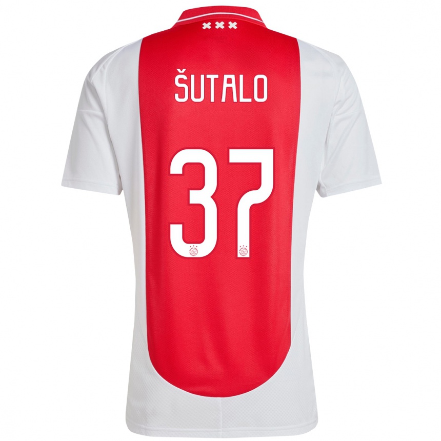 Enfant Football Maillot Josip Sutalo #37 Rouge Blanc Tenues Domicile 2024/25