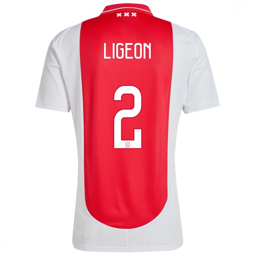 Enfant Football Maillot Ruben Ligeon #2 Rouge Blanc Tenues Domicile 2024/25