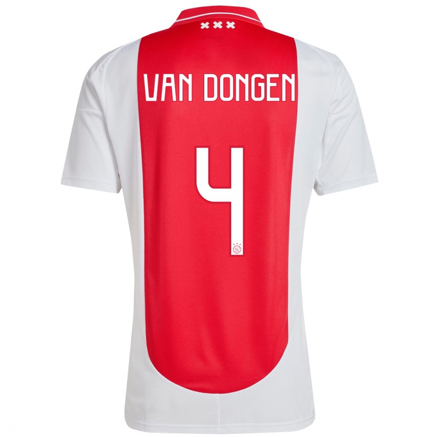 Enfant Football Maillot Bram Van Dongen #4 Rouge Blanc Tenues Domicile 2024/25