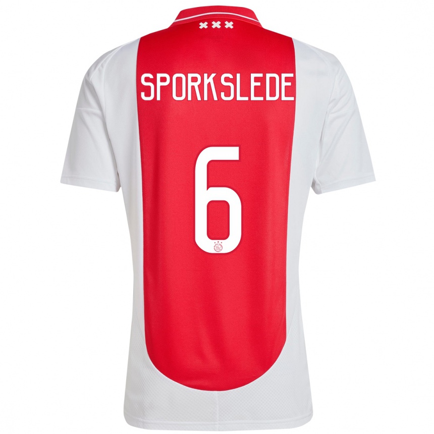 Enfant Football Maillot Fabian Sporkslede #6 Rouge Blanc Tenues Domicile 2024/25