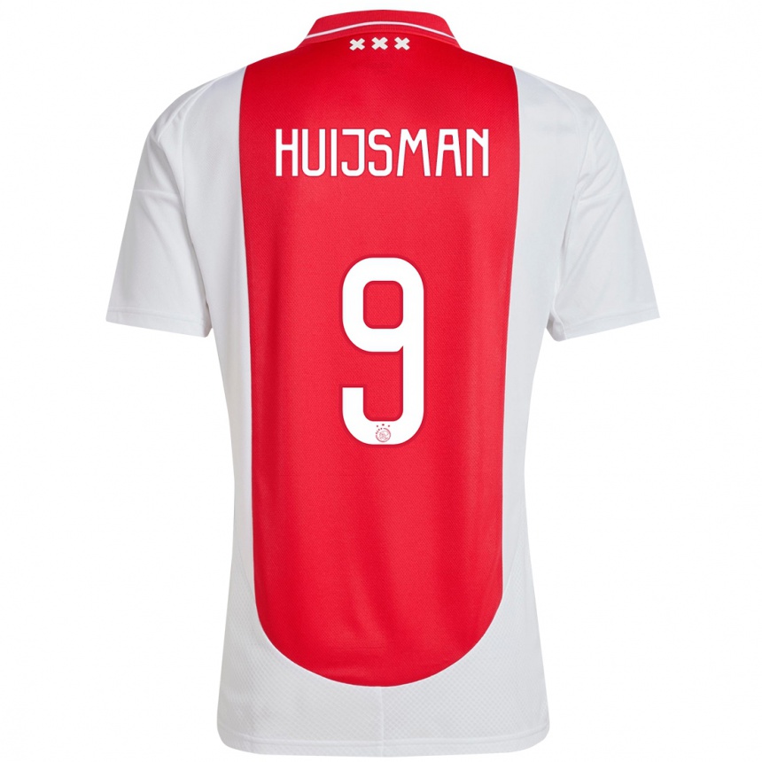 Enfant Football Maillot Mitchi Huijsman #9 Rouge Blanc Tenues Domicile 2024/25