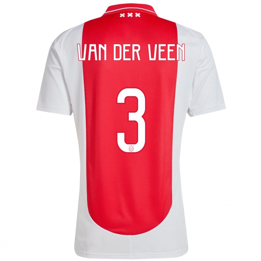 Enfant Football Maillot Roos Van Der Veen #3 Rouge Blanc Tenues Domicile 2024/25