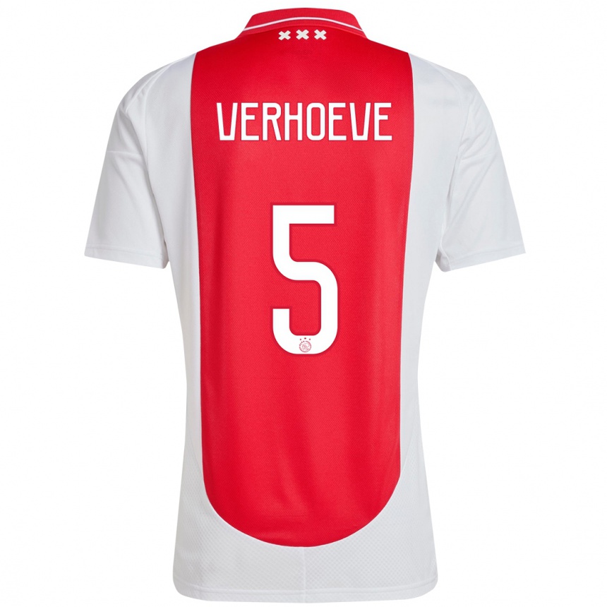 Enfant Football Maillot Soraya Verhoeve #5 Rouge Blanc Tenues Domicile 2024/25