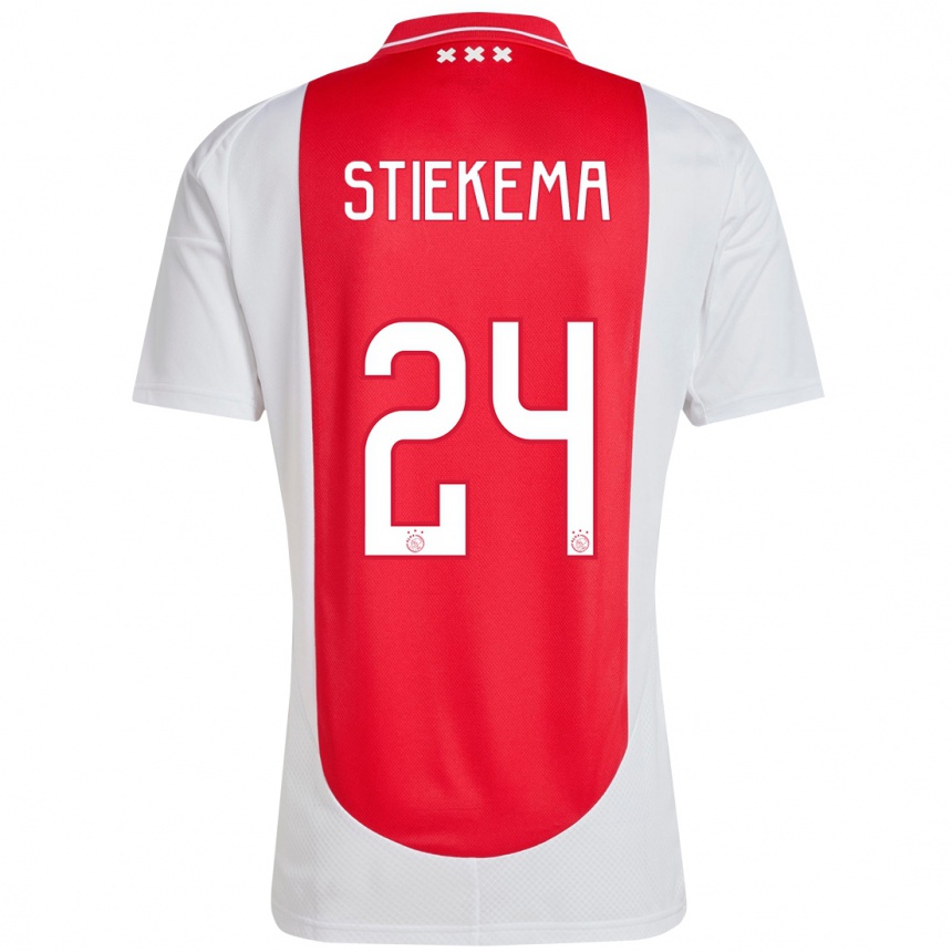 Enfant Football Maillot Iris Stiekema #24 Rouge Blanc Tenues Domicile 2024/25