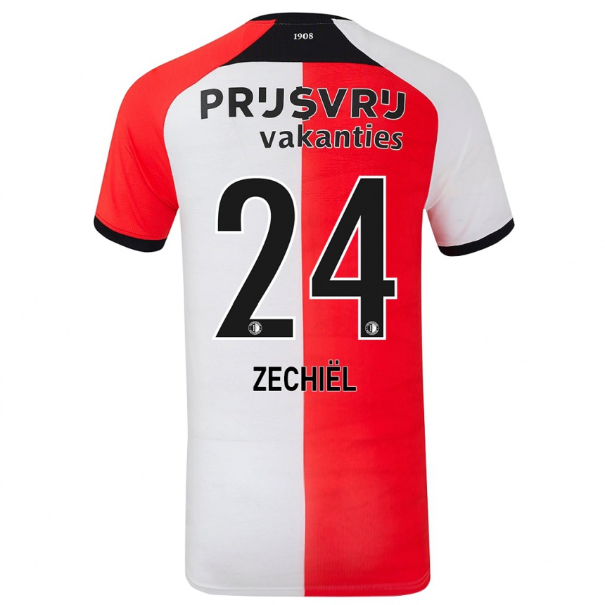 Enfant Football Maillot Gjivai Zechiël #24 Rouge Blanc Tenues Domicile 2024/25