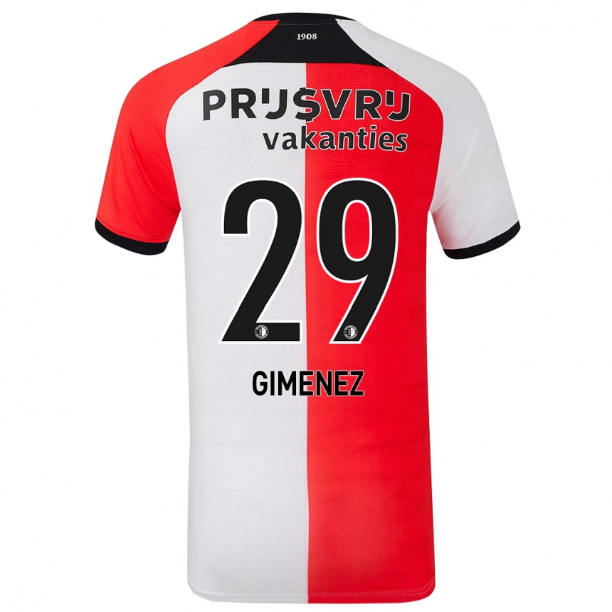 Enfant Football Maillot Santiago Gimenez #29 Rouge Blanc Tenues Domicile 2024/25