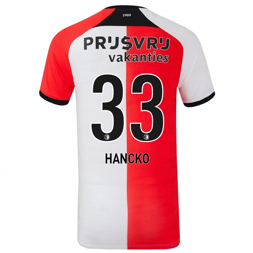 Enfant Football Maillot David Hancko #33 Rouge Blanc Tenues Domicile 2024/25