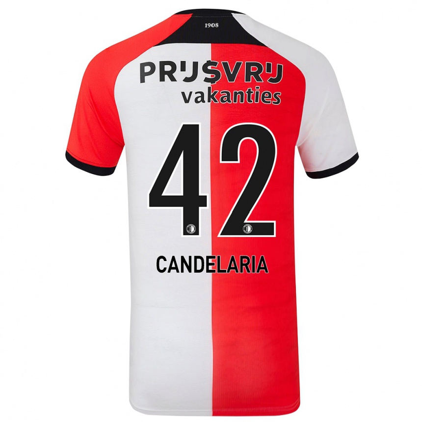 Enfant Football Maillot Jayden Candelaria #42 Rouge Blanc Tenues Domicile 2024/25