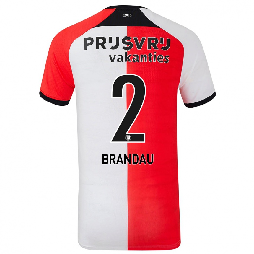 Enfant Football Maillot Justine Brandau #2 Rouge Blanc Tenues Domicile 2024/25