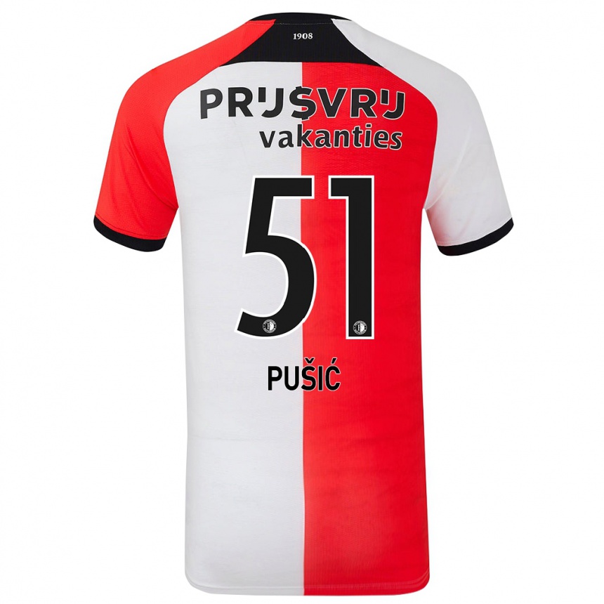 Enfant Football Maillot Noah Pušić #51 Rouge Blanc Tenues Domicile 2024/25