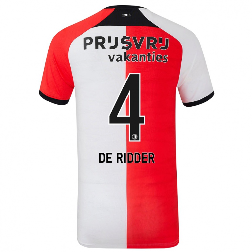 Enfant Football Maillot Robine De Ridder #4 Rouge Blanc Tenues Domicile 2024/25