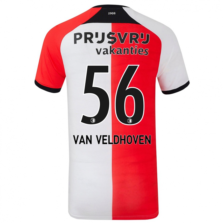 Enfant Football Maillot Kars Van Veldhoven #56 Rouge Blanc Tenues Domicile 2024/25