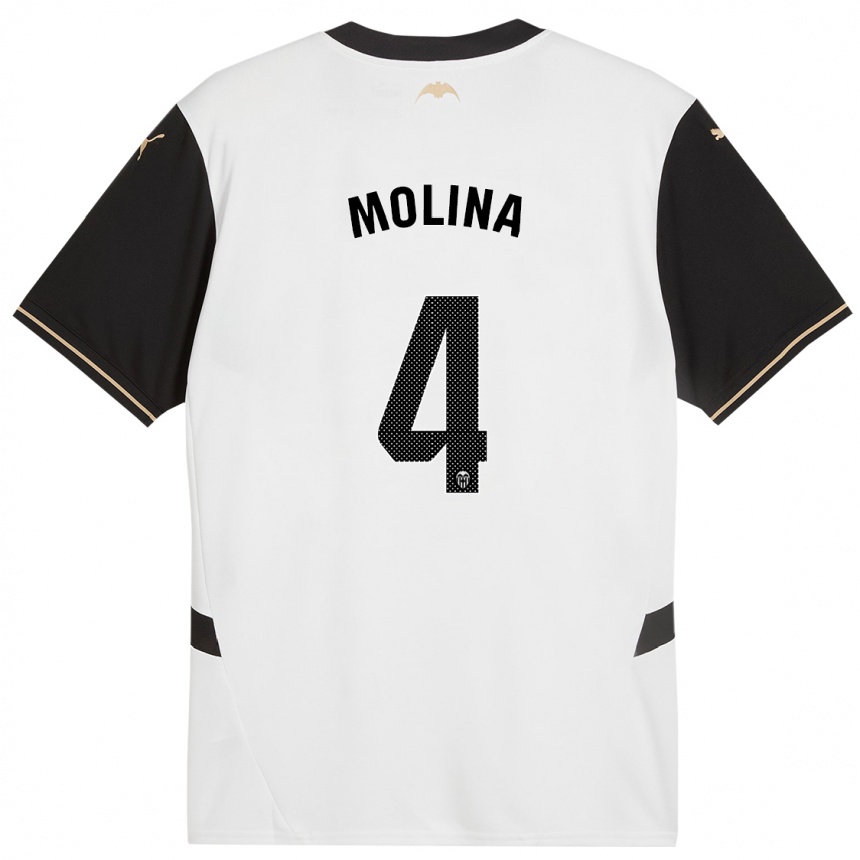 Enfant Football Maillot María Molina #4 Blanc Noir Tenues Domicile 2024/25