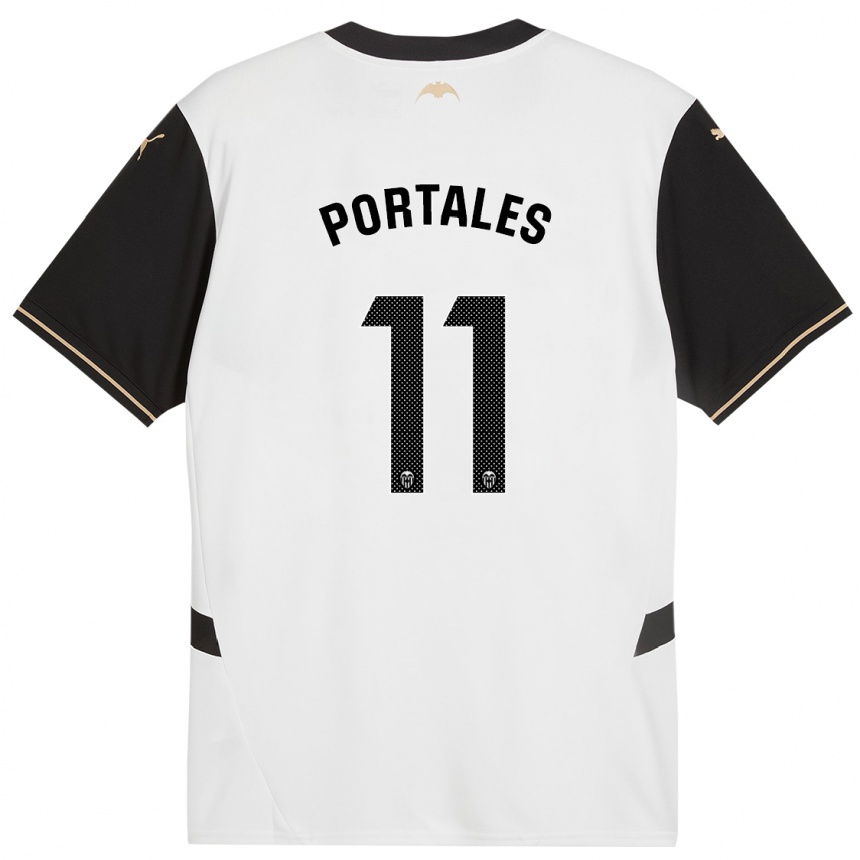 Enfant Football Maillot Macarena Portales #11 Blanc Noir Tenues Domicile 2024/25