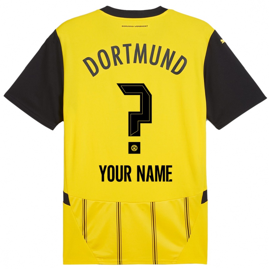 Enfant Football Maillot Votre Nom #0 Jaune Noir Tenues Domicile 2024/25