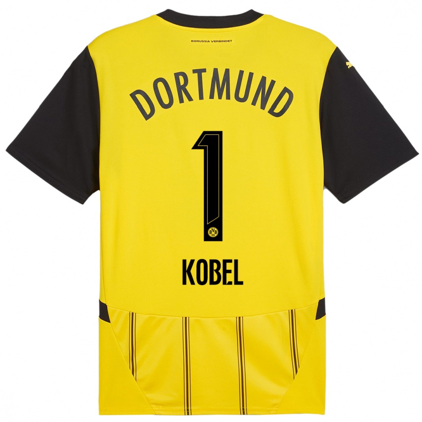 Enfant Football Maillot Gregor Kobel #1 Jaune Noir Tenues Domicile 2024/25