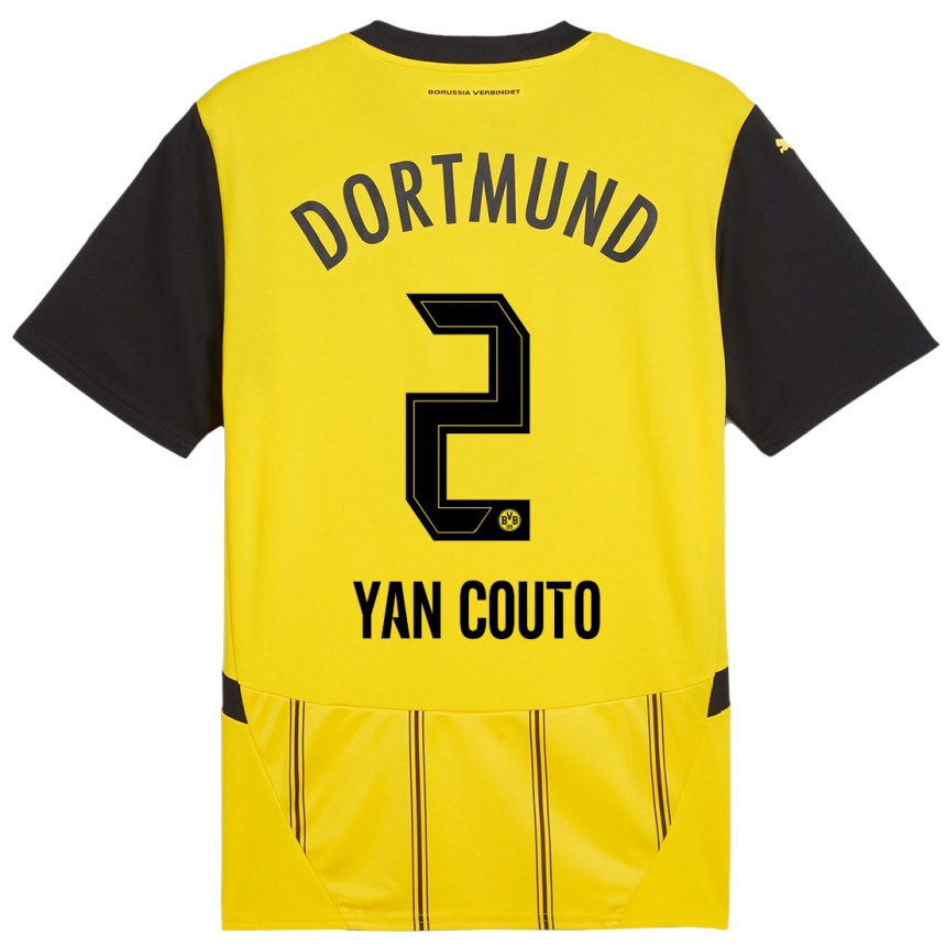 Enfant Football Maillot Yan Couto #2 Jaune Noir Tenues Domicile 2024/25