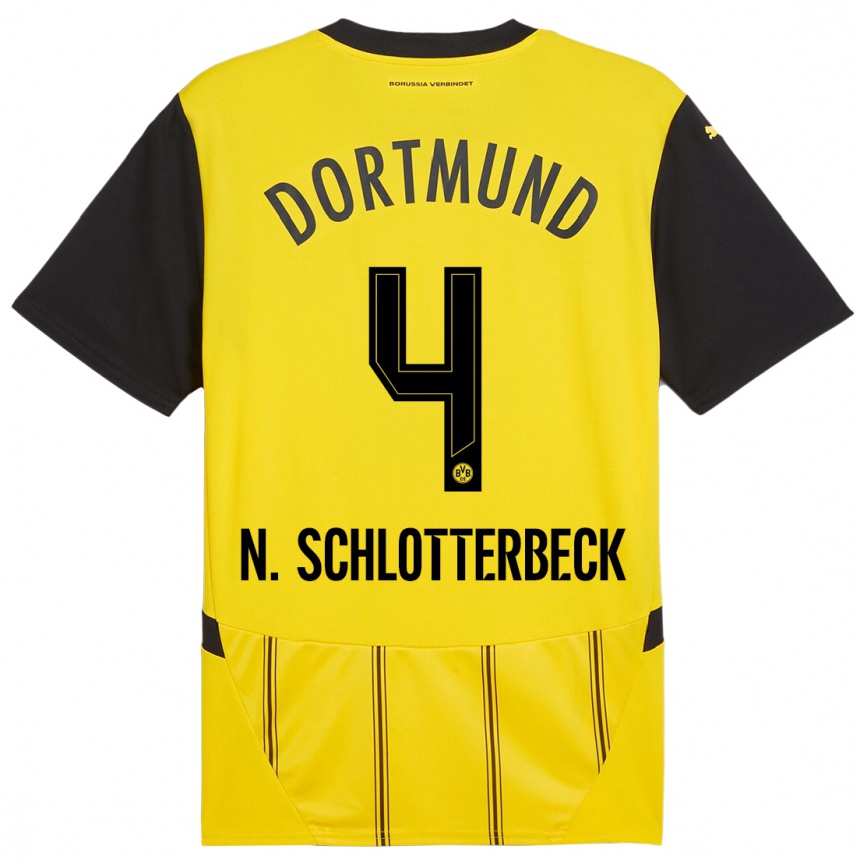 Enfant Football Maillot Nico Schlotterbeck #4 Jaune Noir Tenues Domicile 2024/25