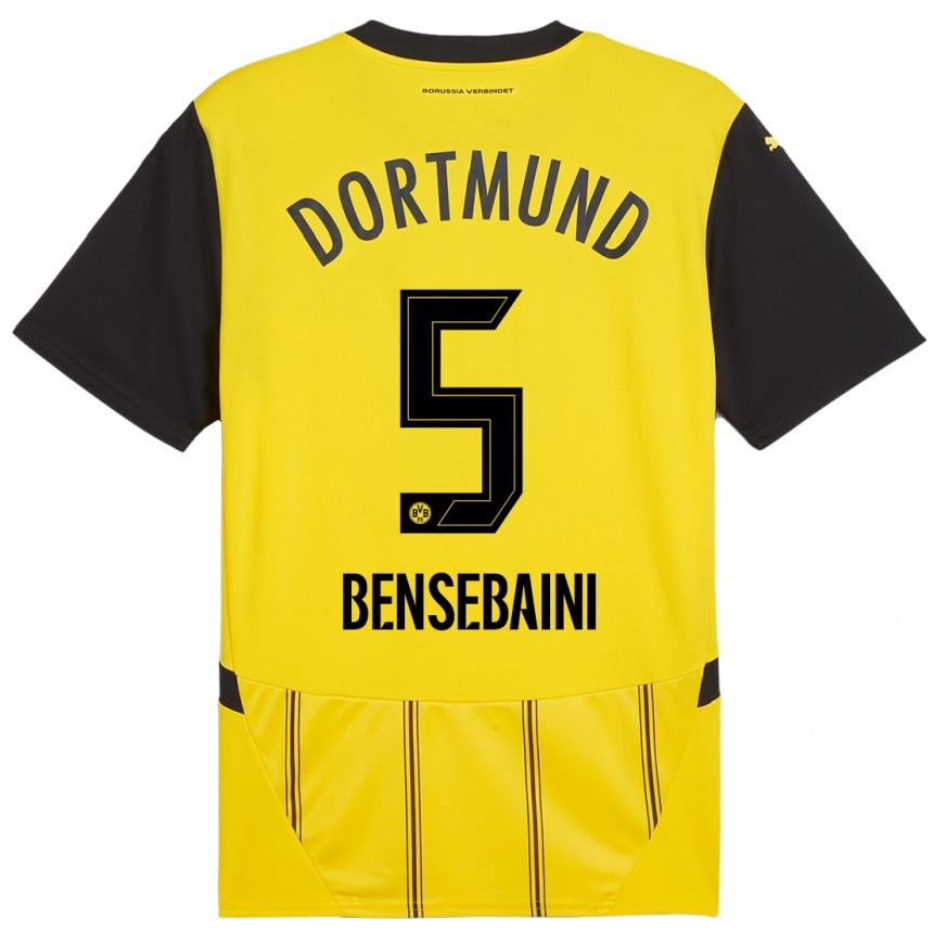 Enfant Football Maillot Ramy Bensebaini #5 Jaune Noir Tenues Domicile 2024/25