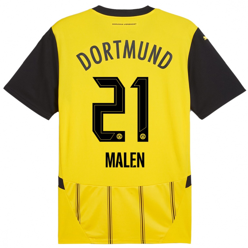 Enfant Football Maillot Donyell Malen #21 Jaune Noir Tenues Domicile 2024/25