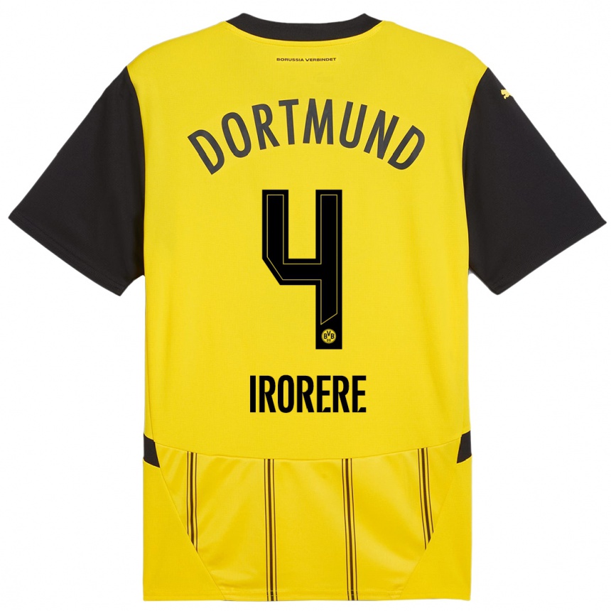 Enfant Football Maillot Felix Irorere #4 Jaune Noir Tenues Domicile 2024/25