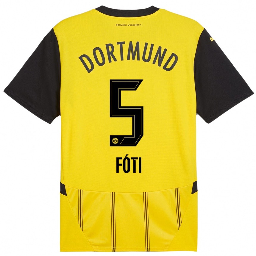 Enfant Football Maillot António Fóti #5 Jaune Noir Tenues Domicile 2024/25