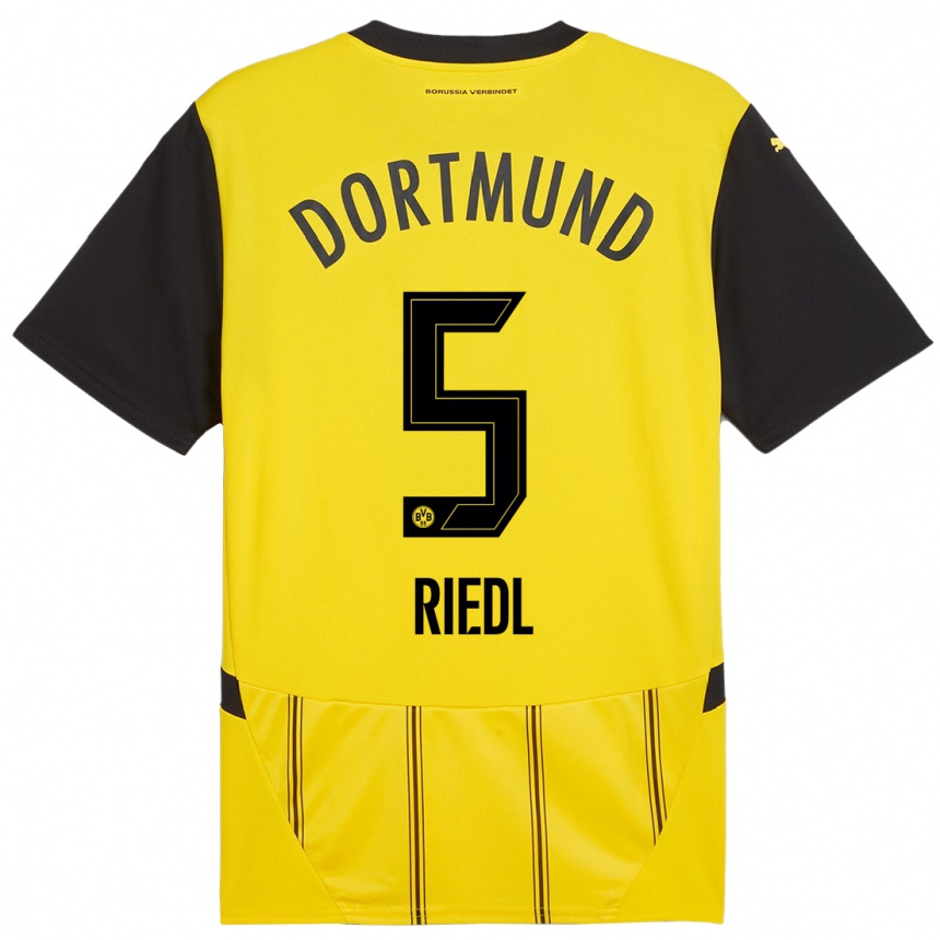 Enfant Football Maillot Jan-Luca Riedl #5 Jaune Noir Tenues Domicile 2024/25